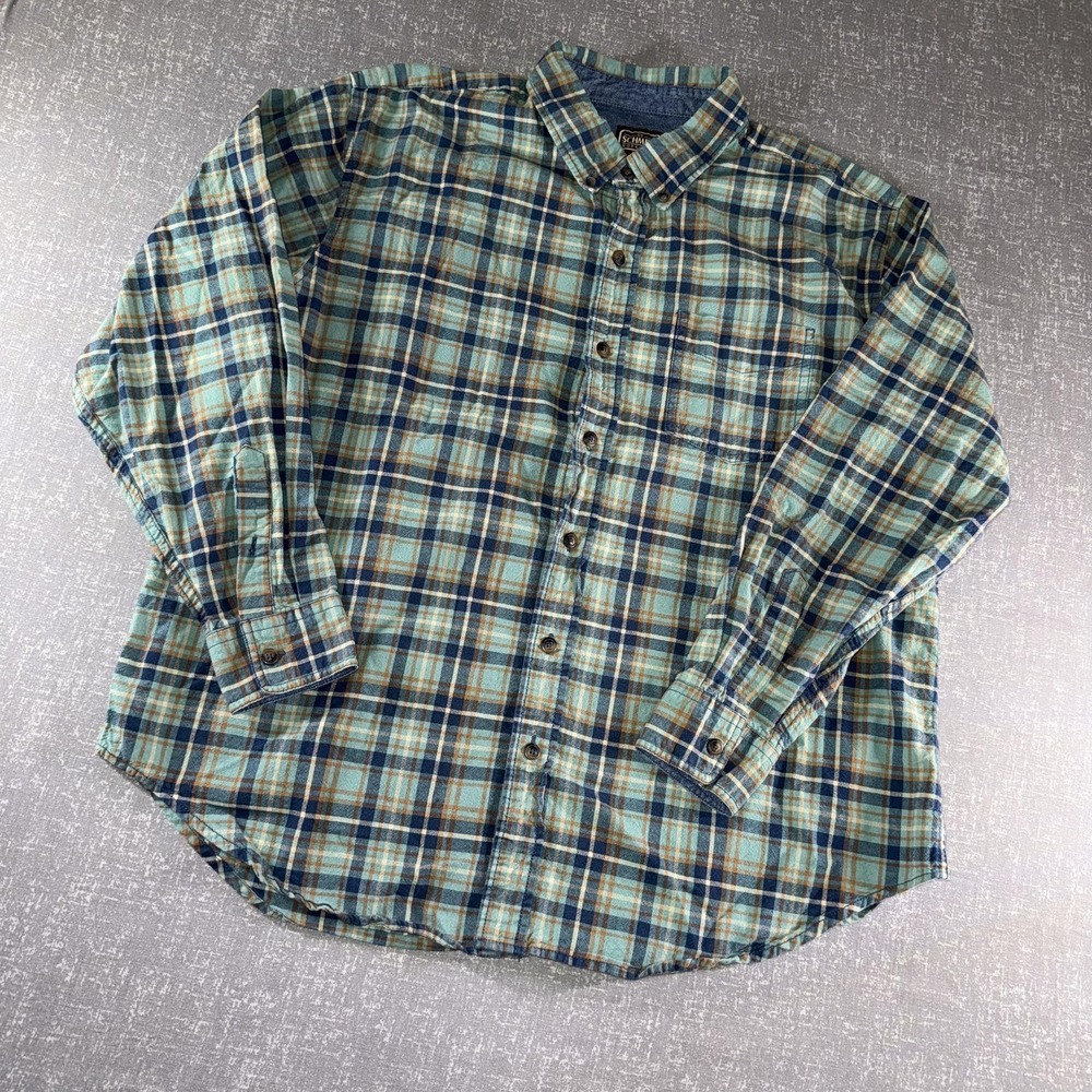 C.E. Schmidt Workwear Shirt Mens XL Blue Plaid Flannel Cotton Button-Up‎